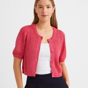 TOCCIN Women’s Samantha Crochet Knit Pink Cardigan Cropped Sweater Size Small